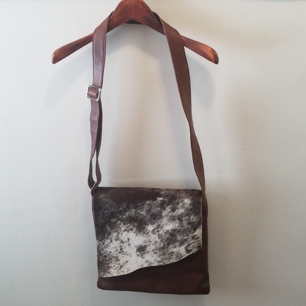 Leather and Calf Hair Asymetrical Messanger Bag